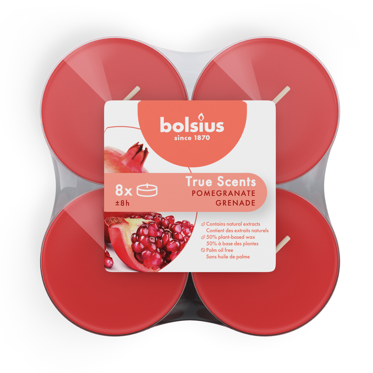 bolsius Bolsius True Scents - maxi geurtheelichten - Granaatappel - rood - per 8 stuks