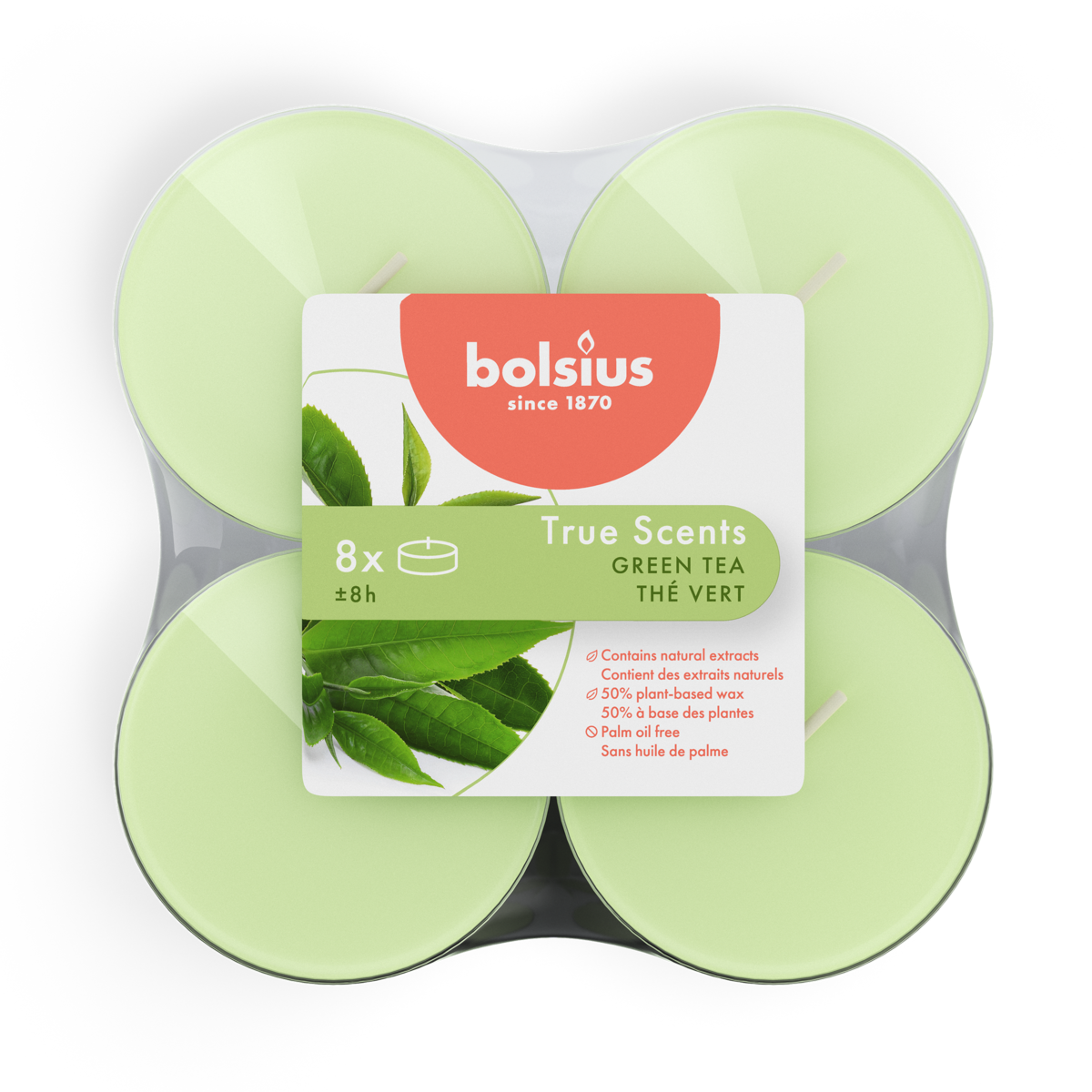 bolsius Bolsius True Scents - maxi geurtheelichten - Groene Thee - groen - per 8 stuks
