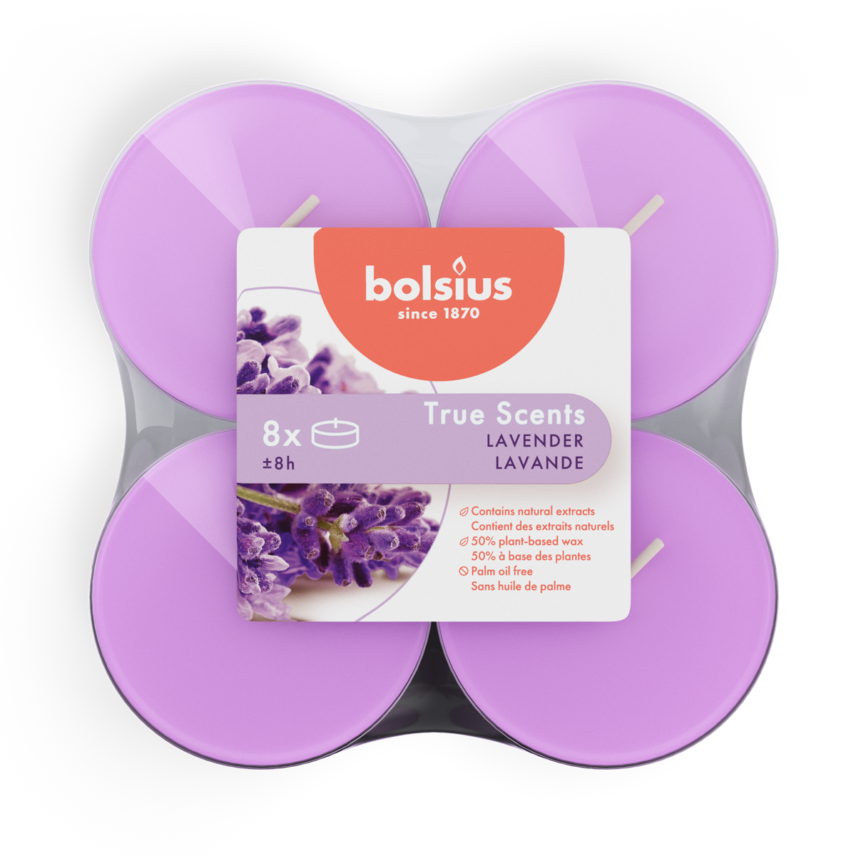 bolsius Bolsius True Scents - maxi geurtheelichten - Lavendel - blauwpaars - per 8 stuks