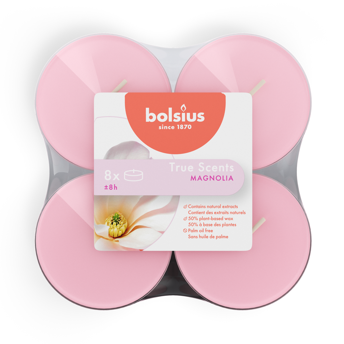 bolsius Bolsius True Scents - maxi geurtheelichten - Magnolia - roze - per 8 stuks