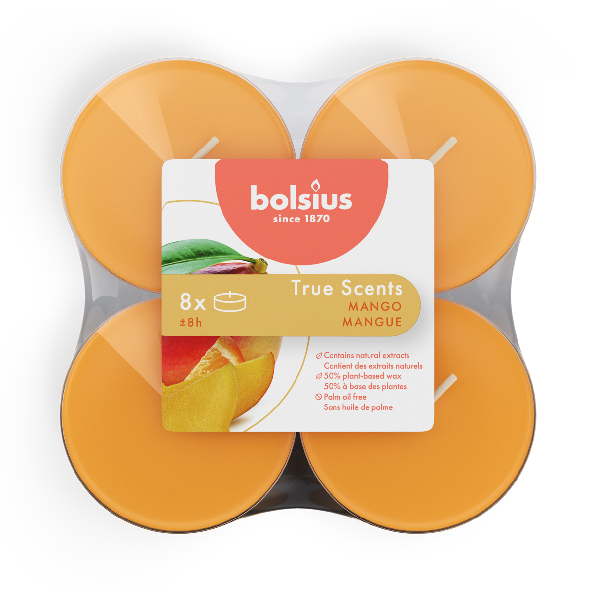bolsius Bolsius True Scents - maxi geurtheelichten - Mango - oranje - per 8 stuks