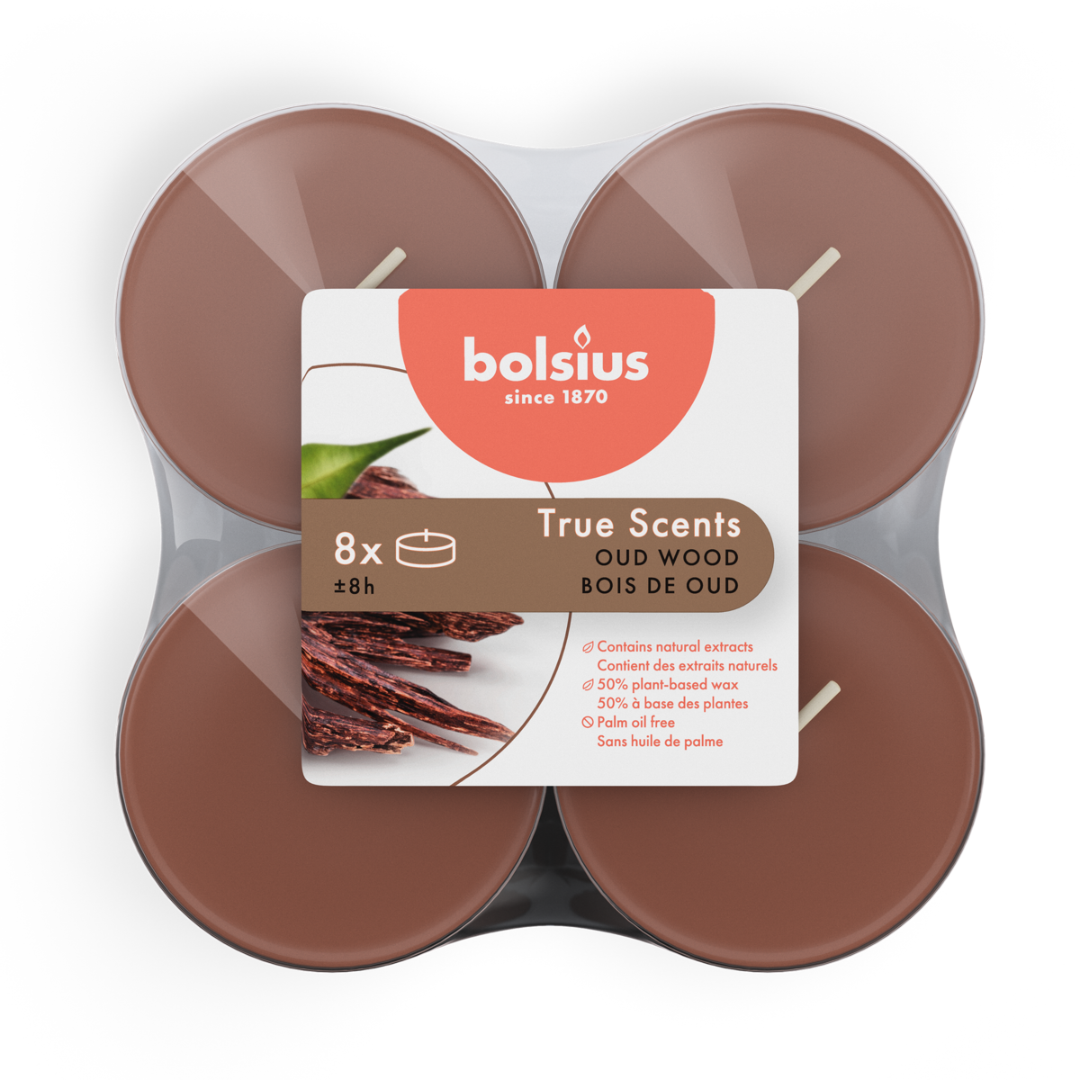 bolsius Bolsius True Scents - maxi geurtheelichten - Oud Wood - bruin - per 8 stuks
