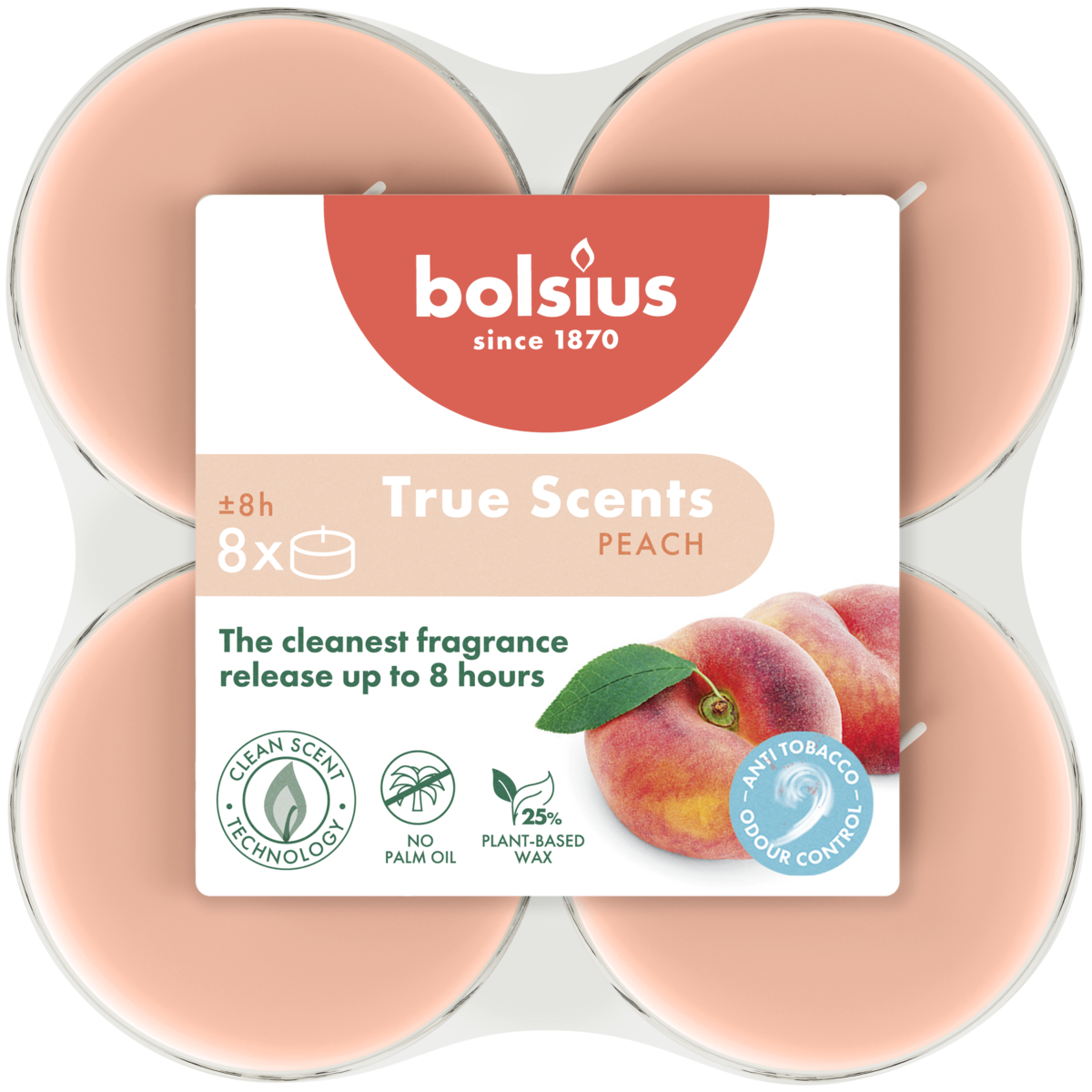 bolsius Bolsius True Scents - maxi geurtheelichten - Perzik - oranje - per 8 stuks