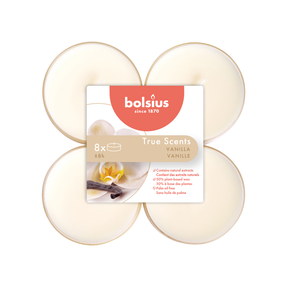 bolsius Bolsius True Scents - maxi geurtheelichten - Vanille - ivoor - per 8 stuks