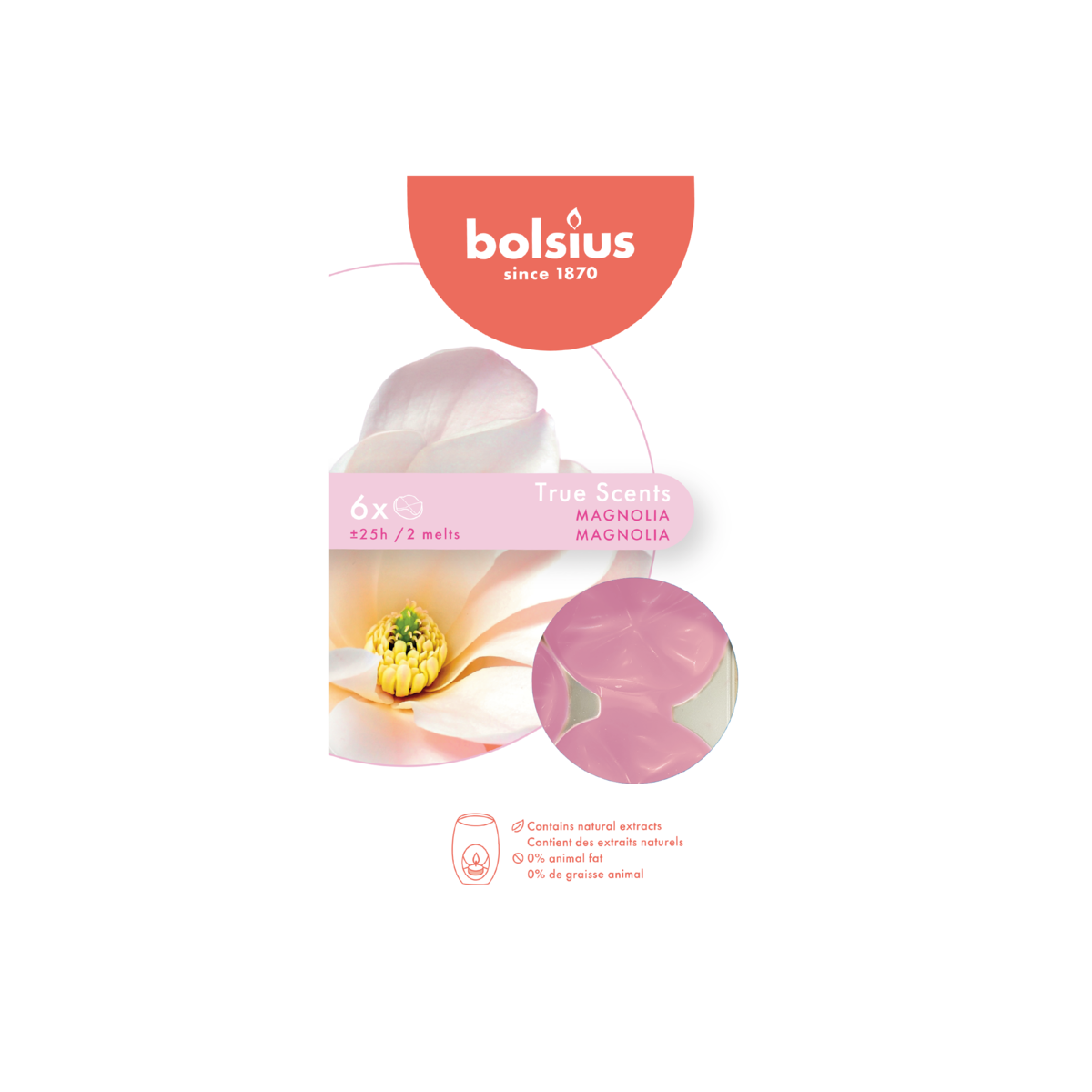 bolsius Bolsius True Scents - waxmelts - Magnolia - roze - per 6 stuks