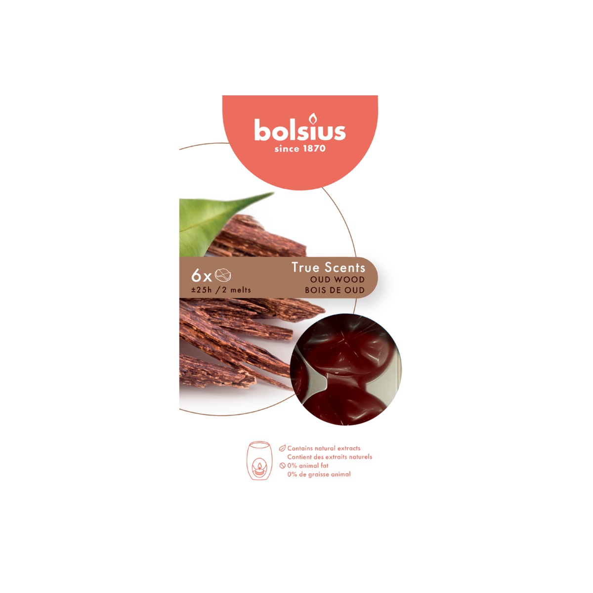 bolsius Bolsius True Scents - waxmelts - Oud Wood - bruin - per 6 stuks bolsius Bolsius True Scents - waxmelts - Oud Wood - bruin - per 6 stuks