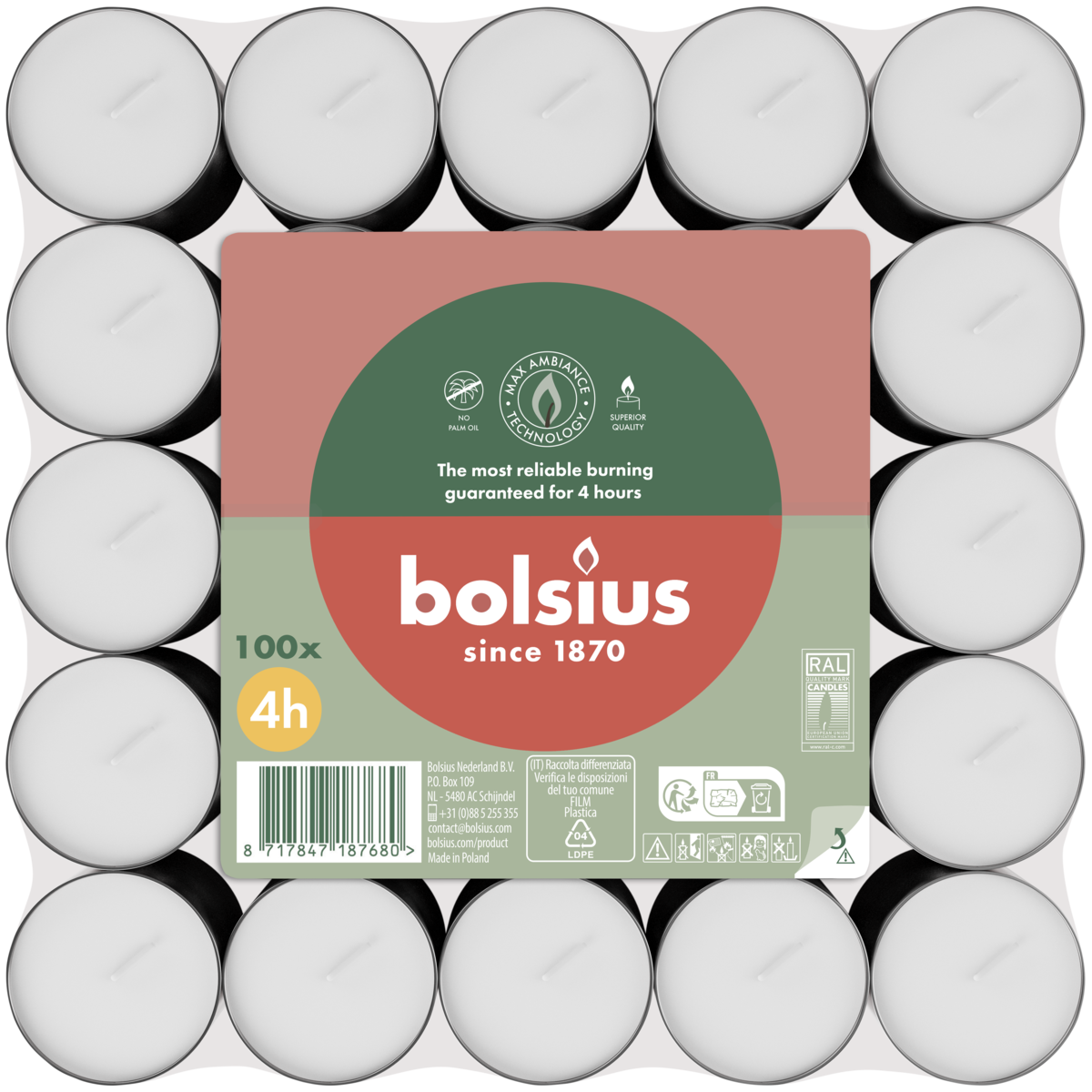 bolsius Bolsius - waxinelichtjes - 4 branduren - 100 stuks