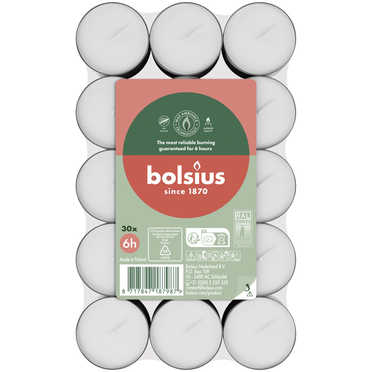 bolsius Bolsius - waxinelichtjes - 6 branduren - 30 stuks