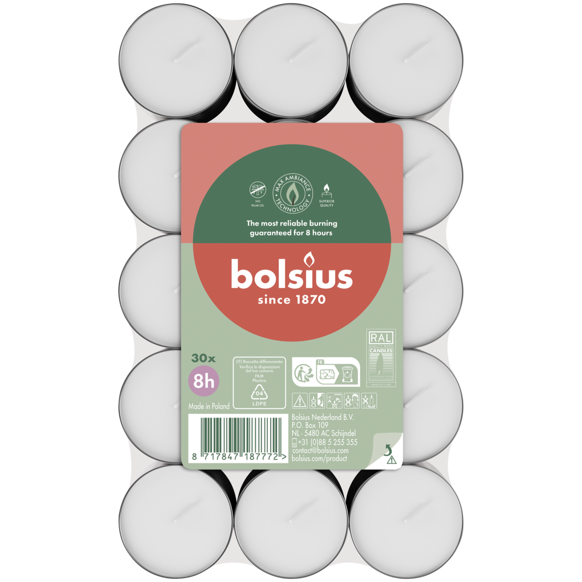 bolsius Bolsius - waxinelichtjes - 8 branduren - 30 stuks bolsius Bolsius - waxinelichtjes - 8 branduren - 30 stuks