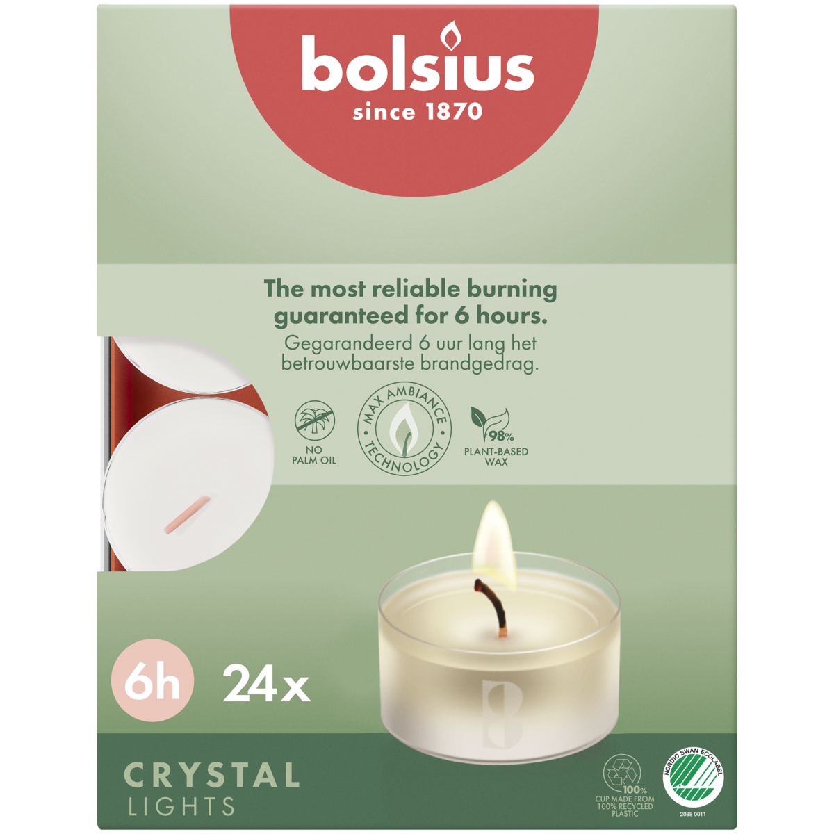 bolsius Bolsius - waxinelichtjes clear cup - in doos - 6 branduren - 24 stuks