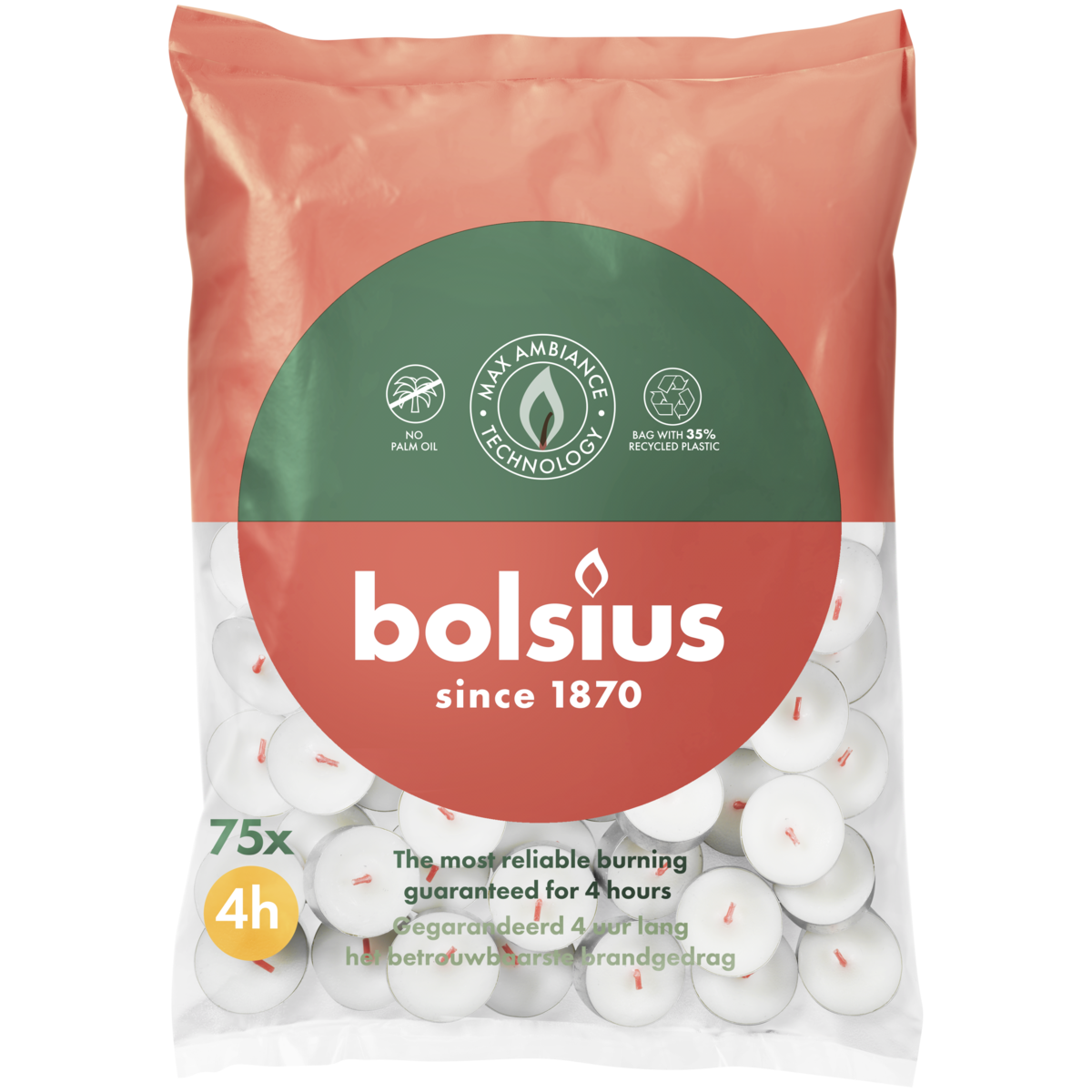 bolsius Bolsius - waxinelichtjes - in zak - 4 branduren - 75 stuks