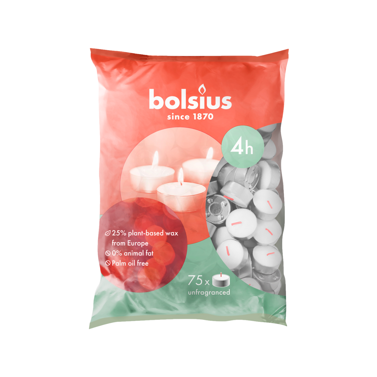 bolsius Bolsius - waxinelichtjes - in zak - 4 branduren - 75 stuks