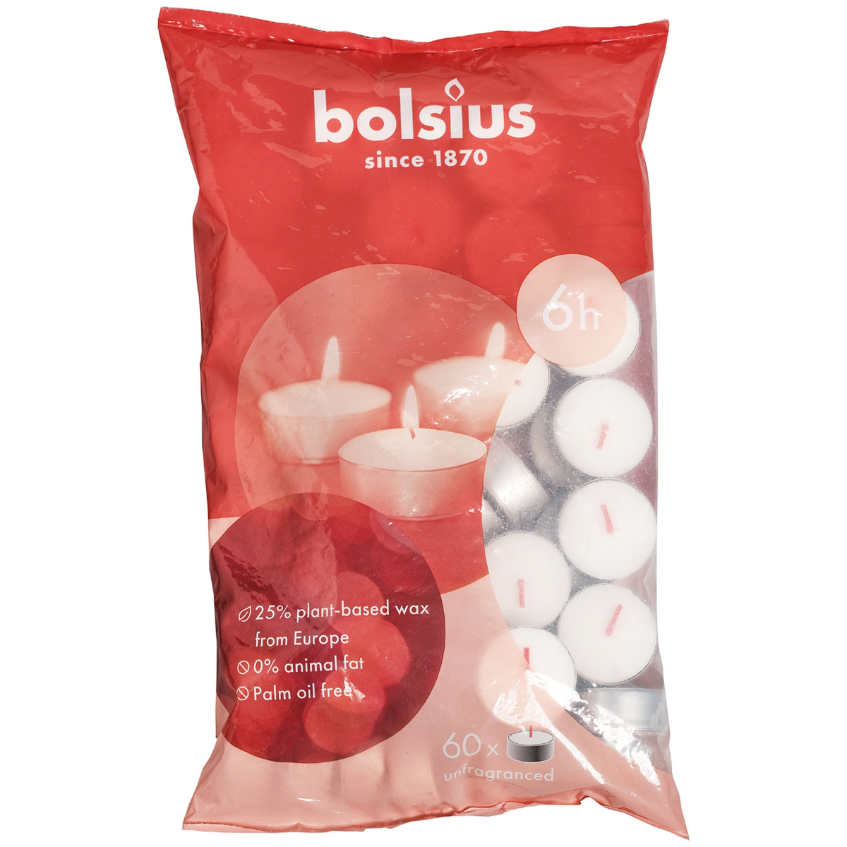 bolsius Bolsius - waxinelichtjes - in zak - 6 branduren - 60 stuks bolsius Bolsius - waxinelichtjes - in zak - 6 branduren - 60 stuks