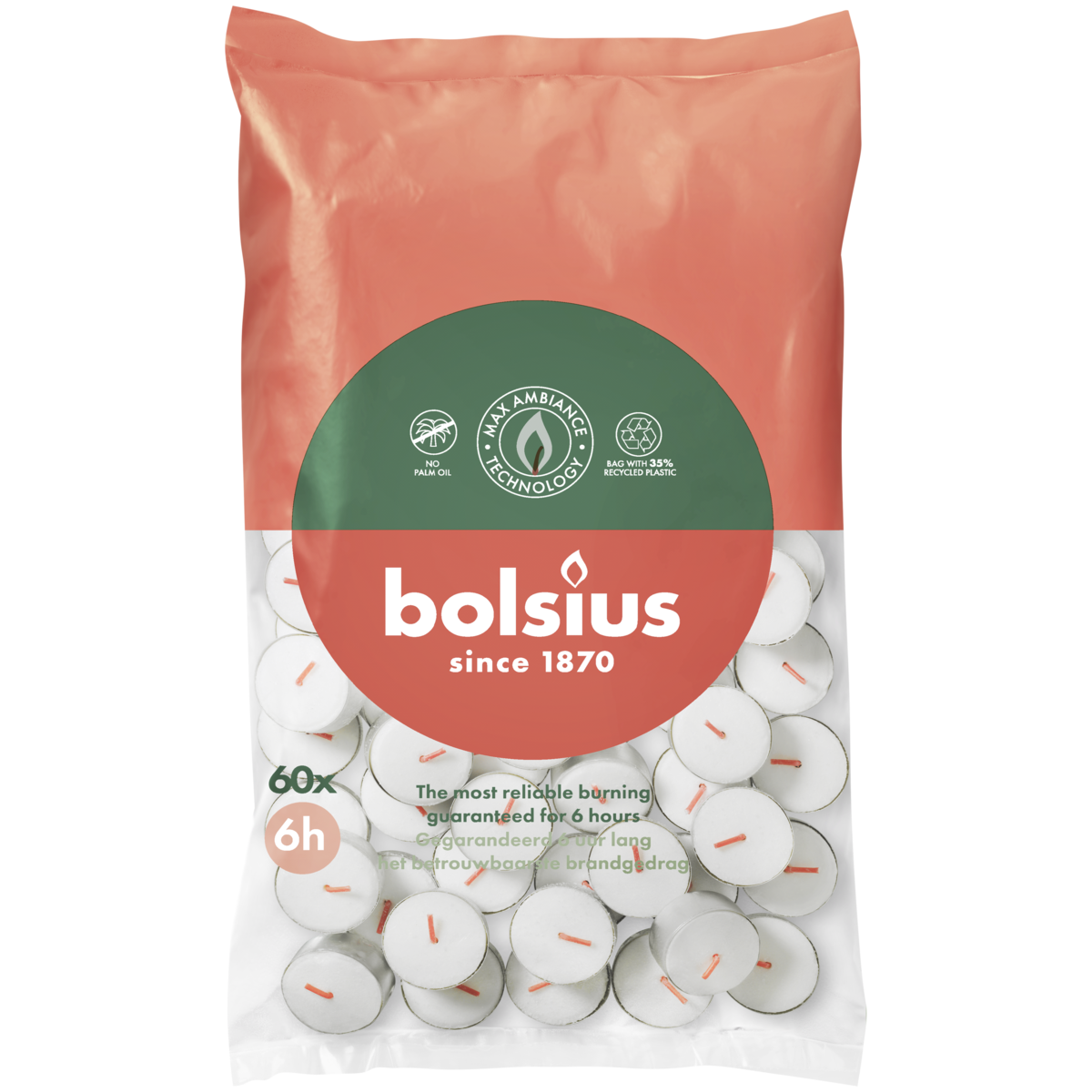 bolsius Bolsius - waxinelichtjes - in zak - 6 branduren - 60 stuks