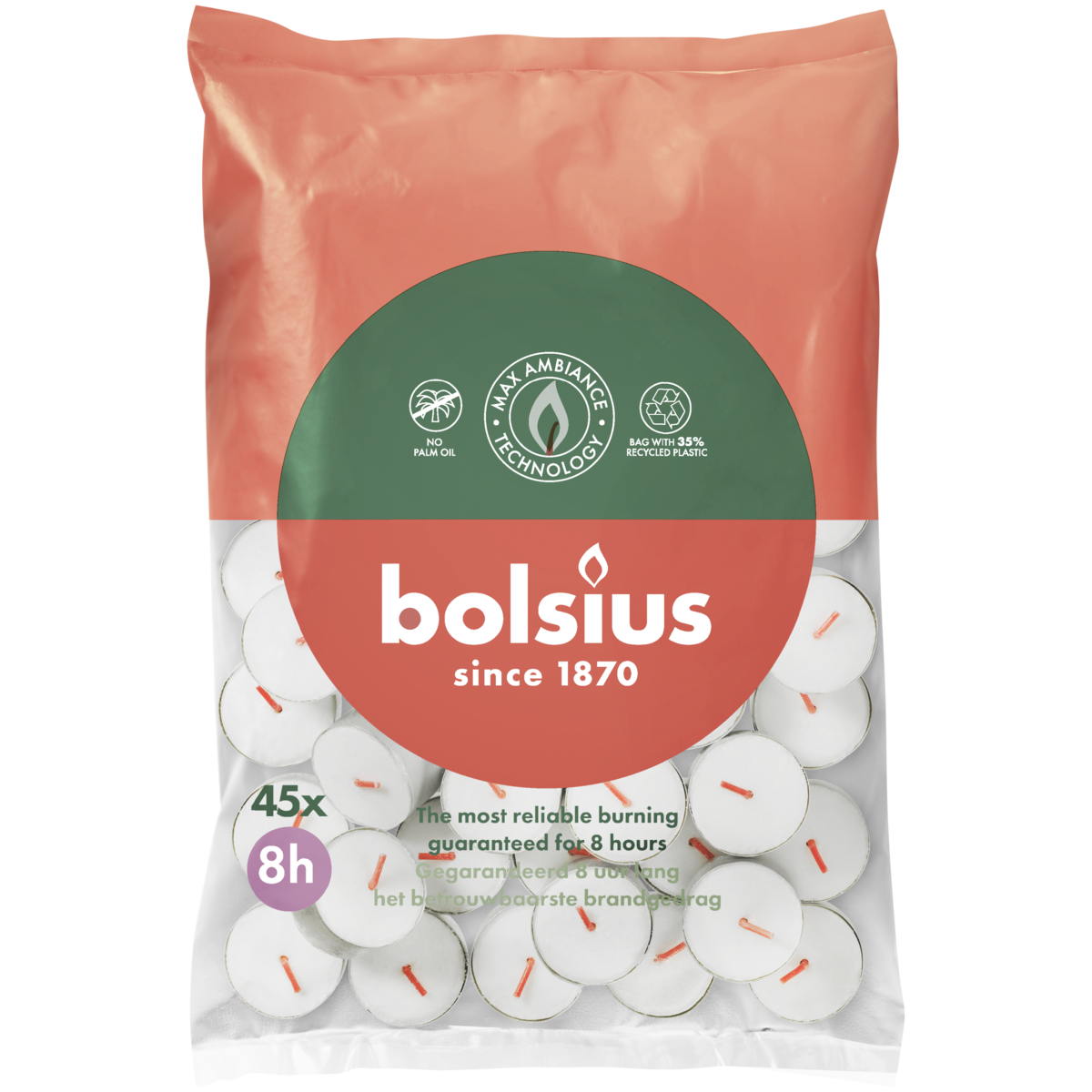 bolsius Bolsius - waxinelichtjes - in zak - 8 branduren - 45 stuks bolsius Bolsius - waxinelichtjes - in zak - 8 branduren - 45 stuks