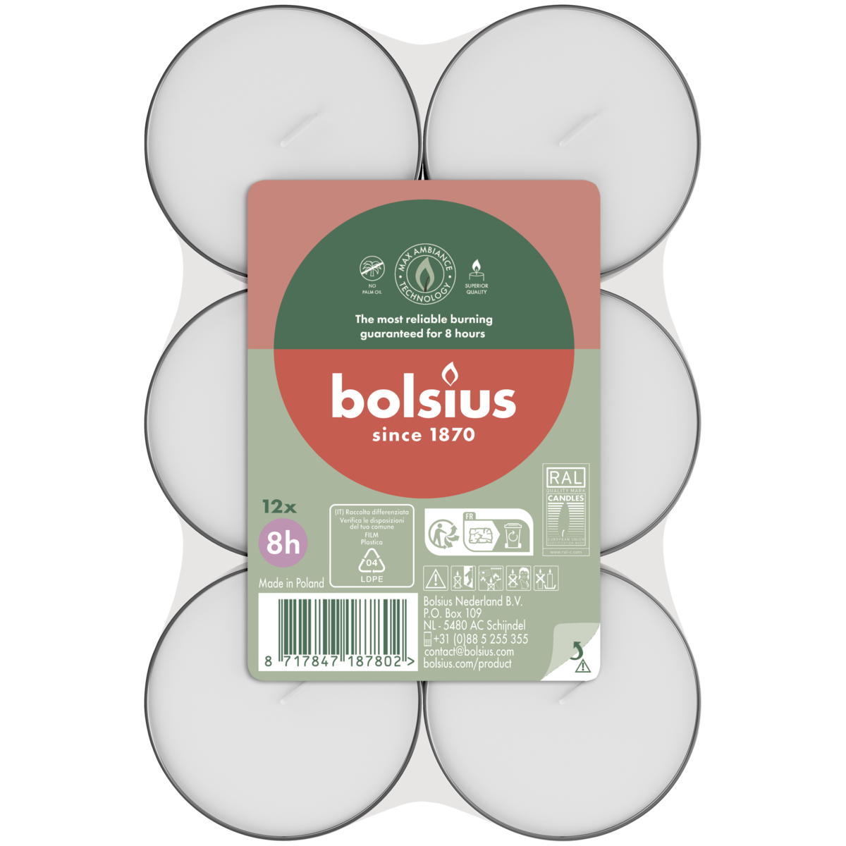 bolsius Bolsius - waxinelichtjes maxi - clear cup - 8 branduren - 12 stuks