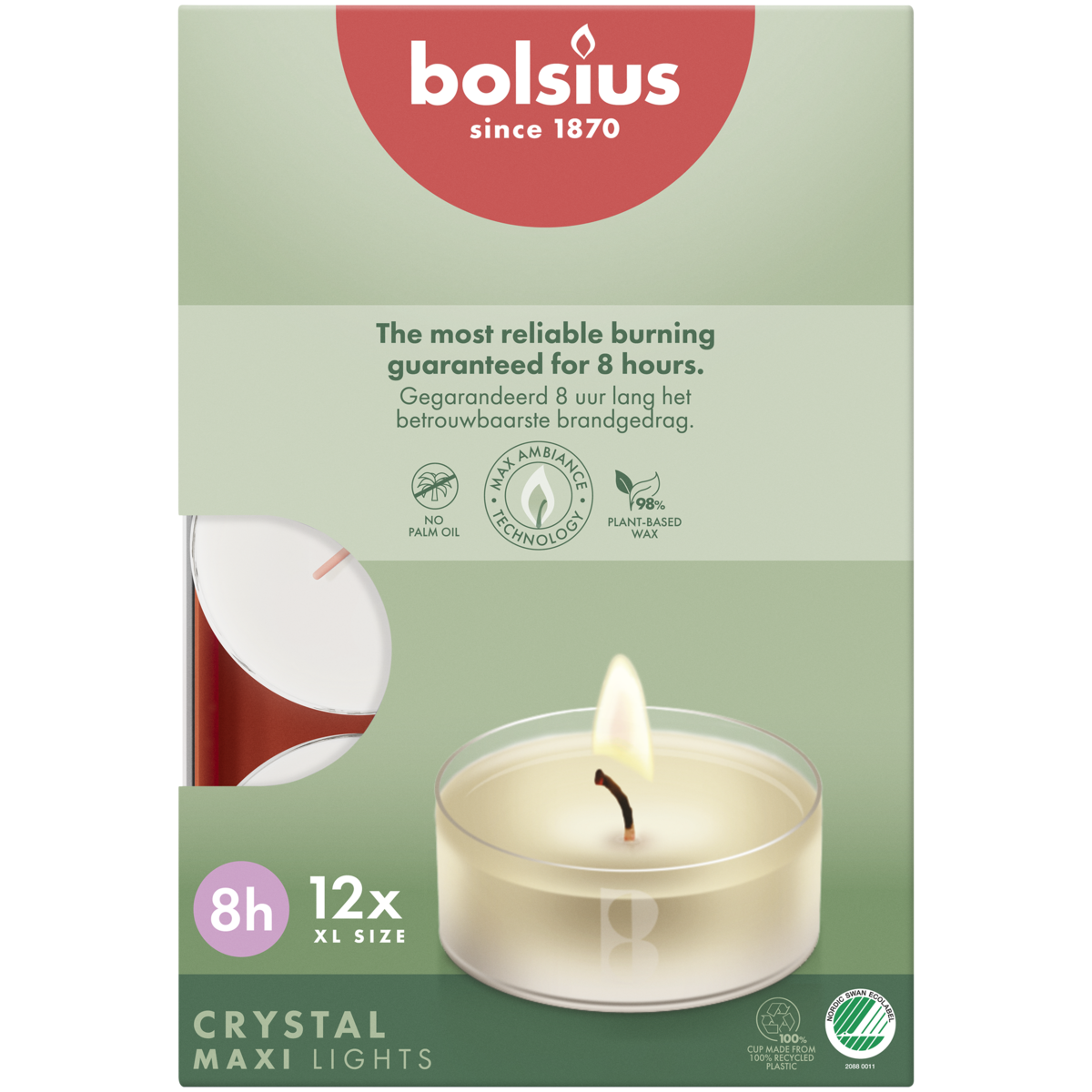 bolsius Bolsius - waxinelichtjes maxi - clear cup - in doos - 8 branduren - 12 stuks