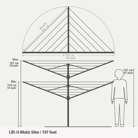Brabantia Droogmolen Lift-O-Matic 60 Meter Met Grondanker & Hoes Ø 45 Mm - Metallic Grey