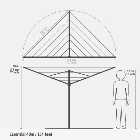 Brabantia Essential Droogmolen 40 Meter Met Bodemhuls & Hoes Ø 35 Mm - Metallic Grey