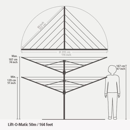 Brabantia Lift-O-Matic Advance Droogmolen 50 Meter Met Grondanker Hoes & Wasknijpertas Ø 50 Mm - Metallic Grey