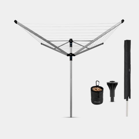 brabantia Lift-O-Matic Advance Droogmolen 60 meter met betonanker hoes & wasknijpertas Ø 50 mm - Metallic Grey