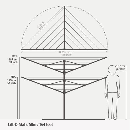 Brabantia Lift-O-Matic Droogmolen 50 Meter Met Grondanker Hoes & Wasknijpertas Ø 45 Mm - Leaf Green