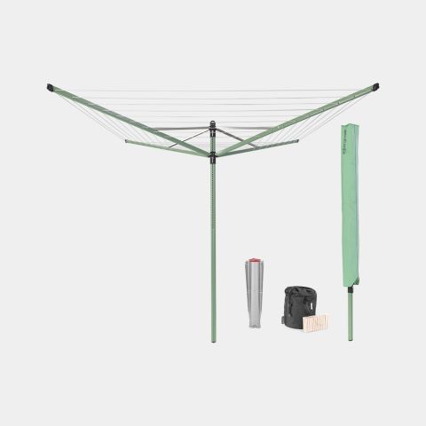 brabantia Lift-O-Matic Droogmolen 50 meter met grondanker hoes & wasknijpertas Ø 45 mm - Leaf Green