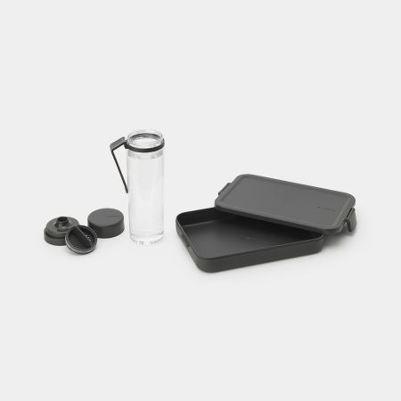 Brabantia Make & Take Break Set 2-delig Kunststof (waterfles Met Zeef Lunchbox Plat) - Dark Grey