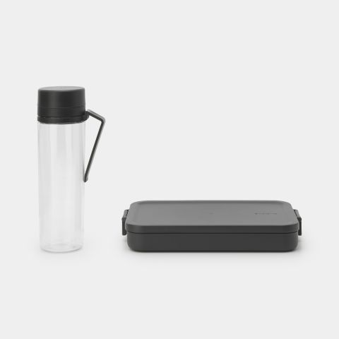 brabantia Make & Take Break Set 2-delig kunststof (waterfles met zeef lunchbox plat) - Dark Grey