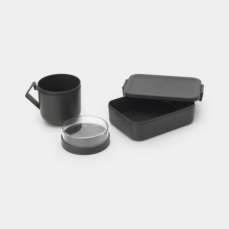 Brabantia Make & Take Lunchset 2-delig Kunststof (Soepbeker 0 6 Liter Lunchbox Medium) - Dark Grey