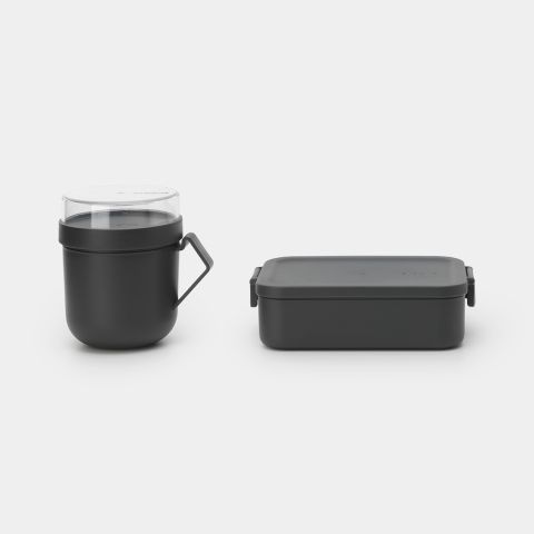 brabantia Make & Take Lunchset 2-delig kunststof (Soepbeker 0 6 liter Lunchbox Medium) - Dark Grey
