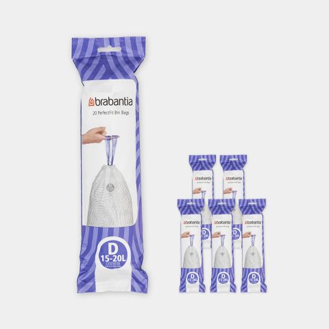 brabantia PerfectFit Afvalzakken Code D (15-20 liter) 6 rollen van 20 stuks