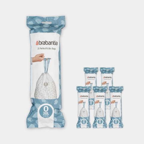 brabantia PerfectFit Afvalzakken Voor Bo &FlatBack+ Code O (30 liter) 6 rollen van 20 stuks