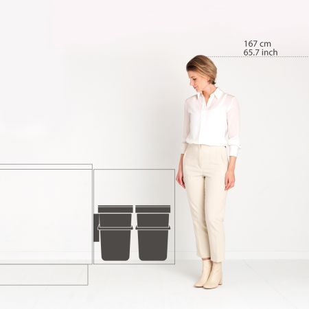 Brabantia Sort & Go Inbouwemmer 2 X 16 Liter - Jade Green & Grey