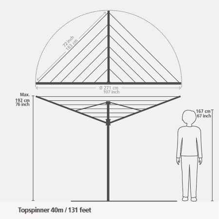 Brabantia Topspinner Droogmolen 40 Meter Met Metalen Grondanker Ø 45 Mm SplitPole - Metallic Grey