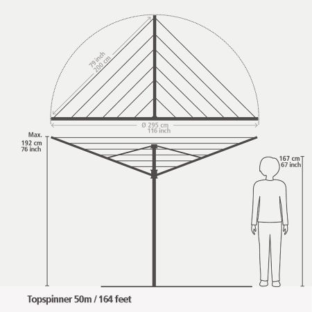 Brabantia Topspinner Droogmolen 50 Meter Met Grondanker & Hoes Ø 45 Mm - Metallic Grey