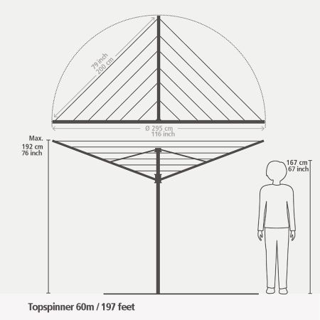 Brabantia Topspinner Droogmolen 60 Meter Met Grondanker Ø 45 Mm - Metallic Grey