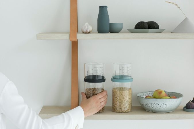 Brabantia Voorraadbus Met Maatbeker Set Van 4 1 Liter Glas - Dark Grey