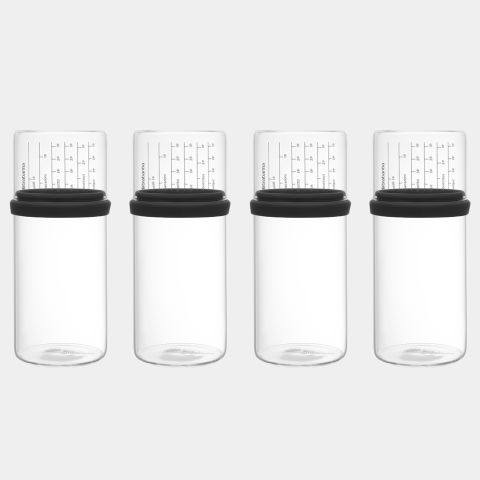 brabantia Voorraadbus met maatbeker Set van 4 1 liter Glas - Dark Grey