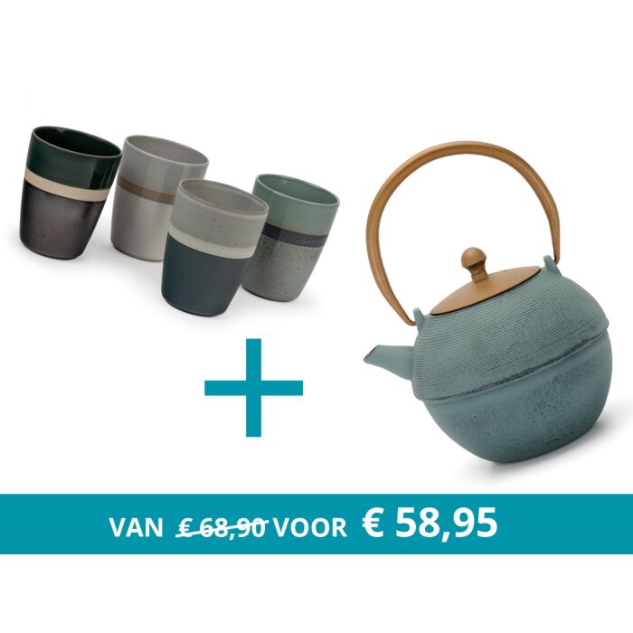 bredemeijer Teapot Sakura blue with 4 mugs