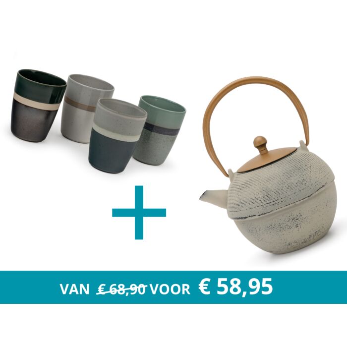 bredemeijer Teapot Sakura grey with 4 mugs