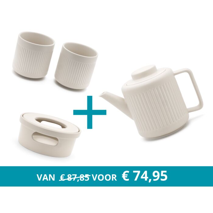 bredemeijer Teapot Skagen with tea warmer and 2 mugs white