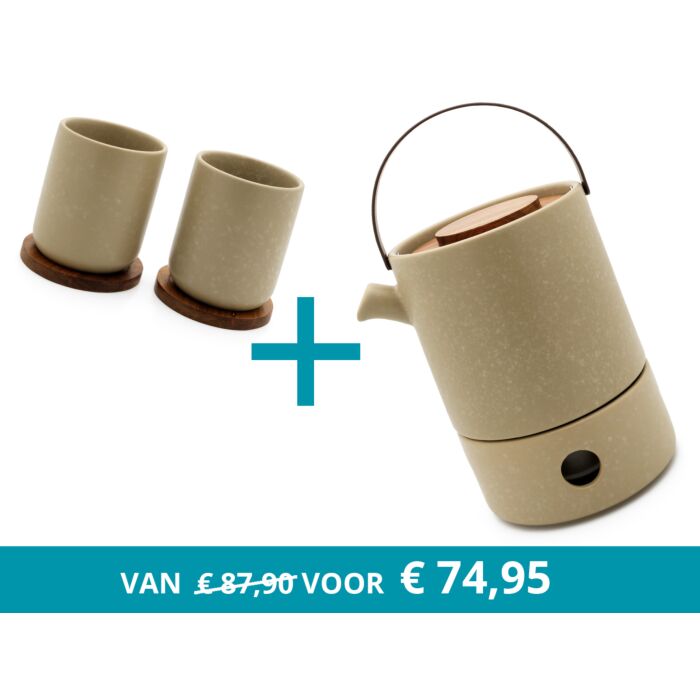 bredemeijer Teapot Umea with tea warmer and 2 mugs loam grey