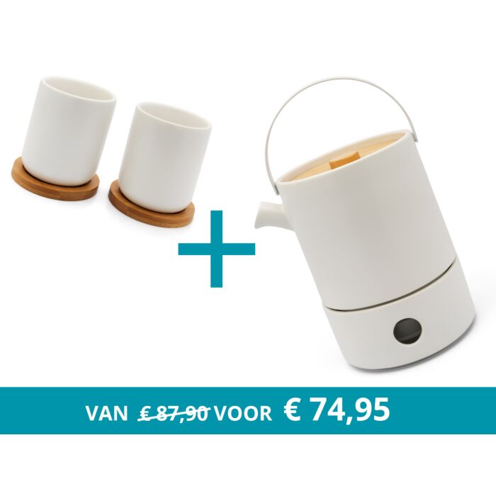bredemeijer Teapot Umea with tea warmer and 2 mugs white