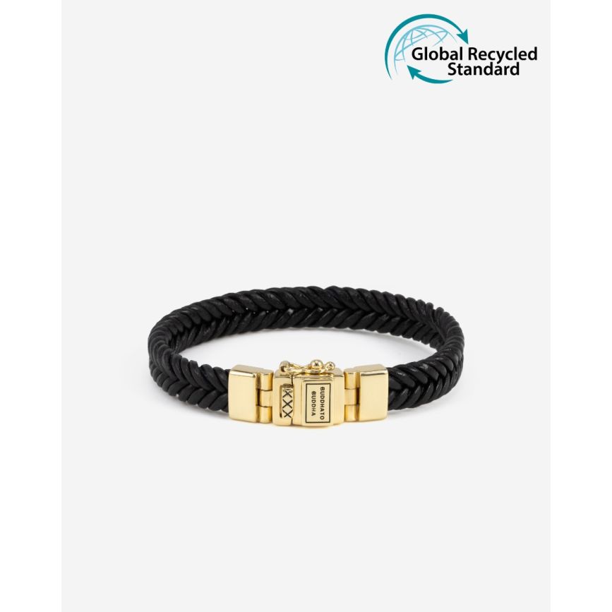 buddha to buddha Barbara Leren Armband Zwart Verguld Zilver