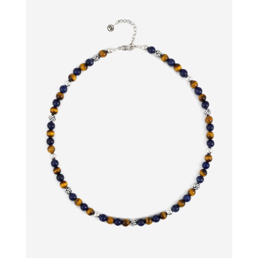 buddha to buddha Spirit Bead Mini Ketting Mix Sodaliet Tijgeroog Zilver 43-45 cm