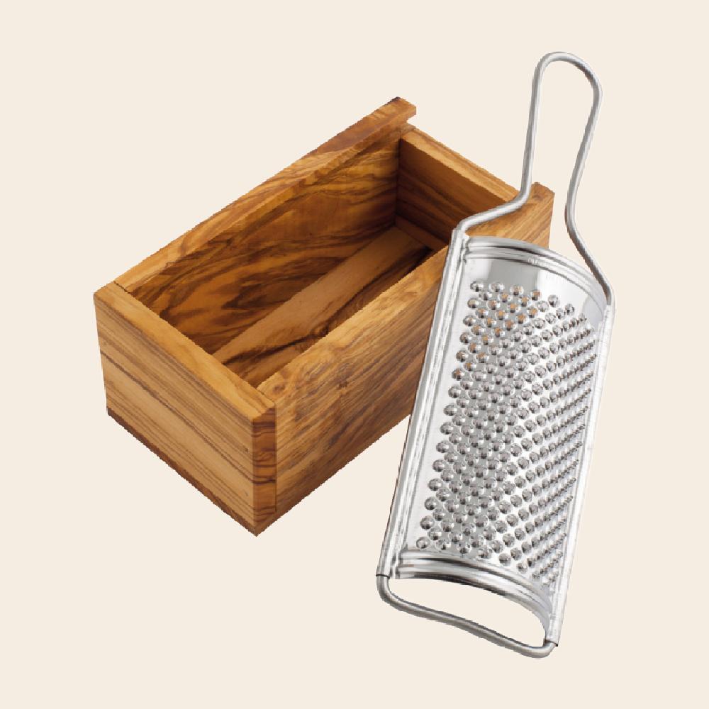 by nord kaasrasp met bewaarbak - olijfhout