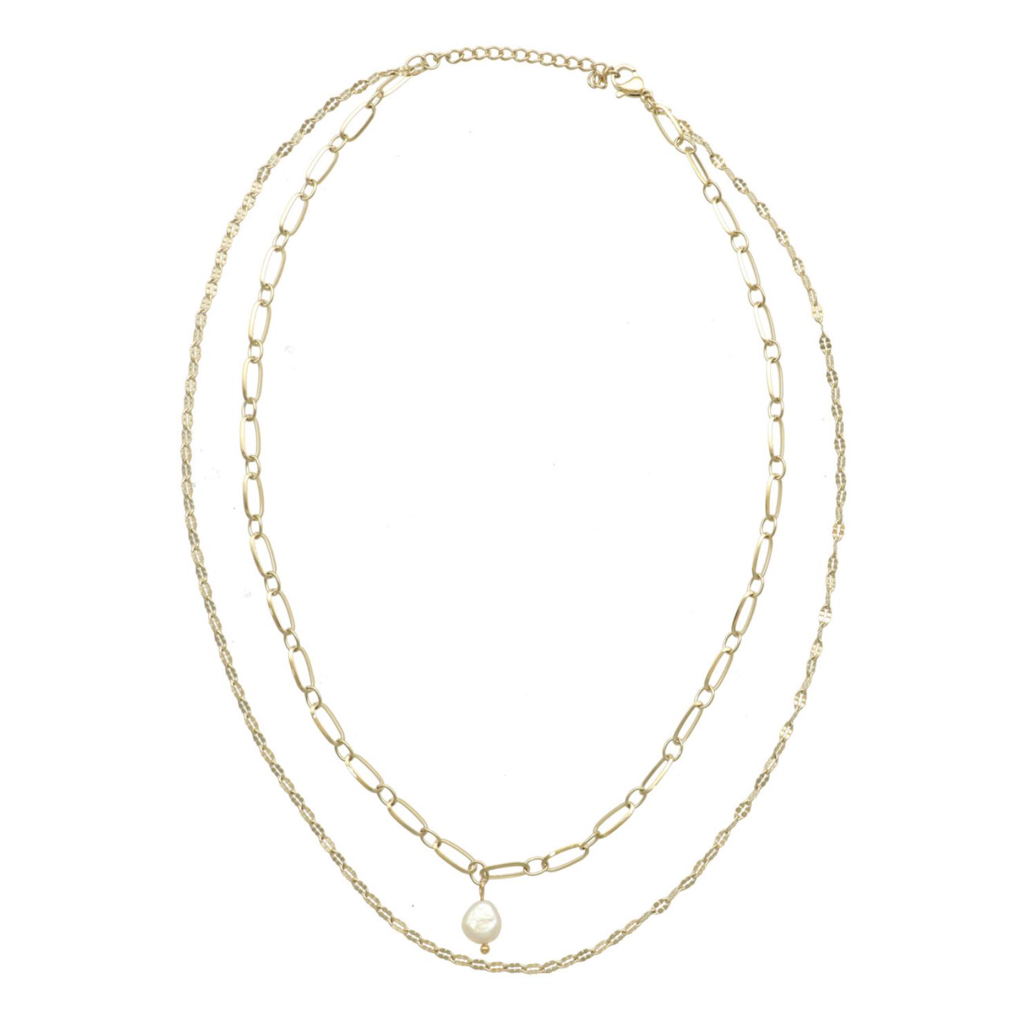camps & camps ketting Double Chain Necklace With Pearl