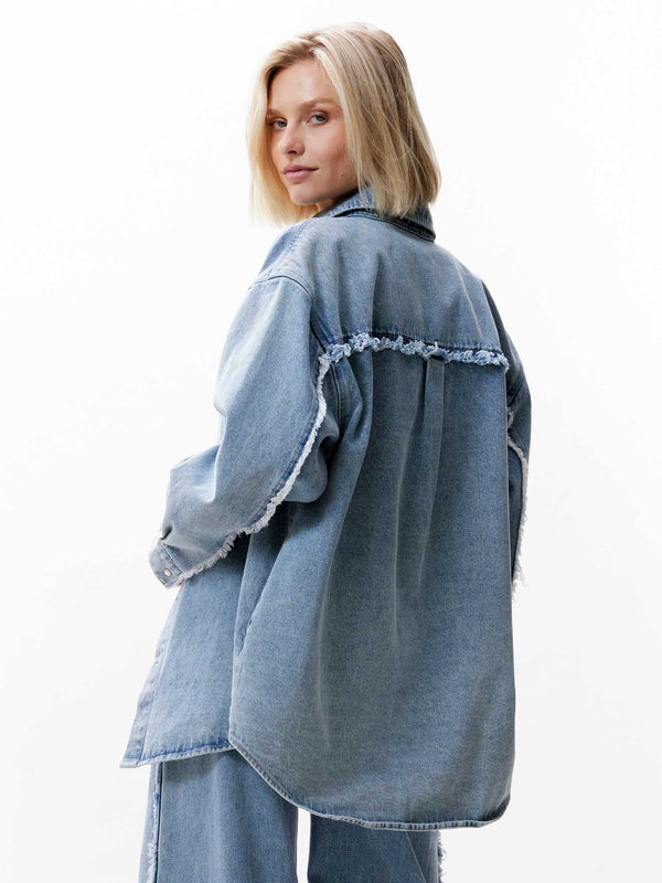 Catwalk Junkie Denim Jacket Met Gerafelde Details