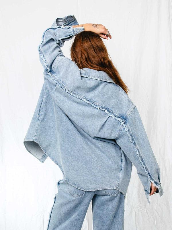 Catwalk Junkie Denim Jacket Met Gerafelde Details
